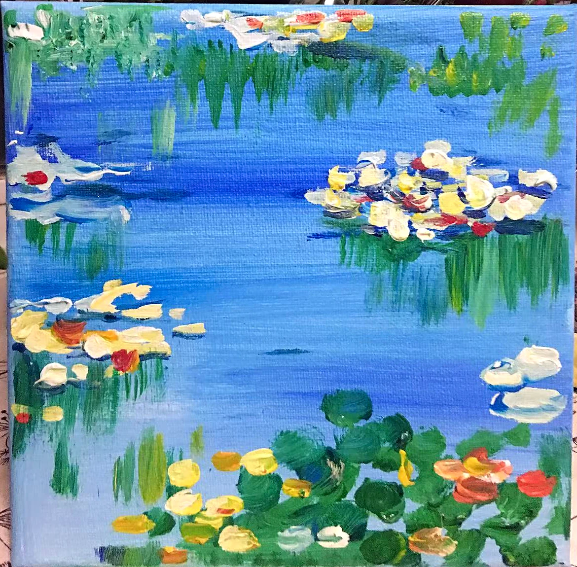 水色花园，丙烯绘画