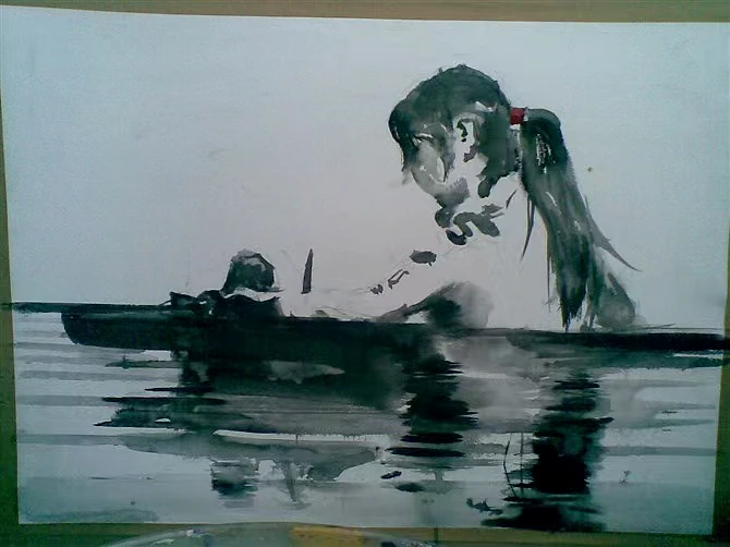 静水人物，水墨习作