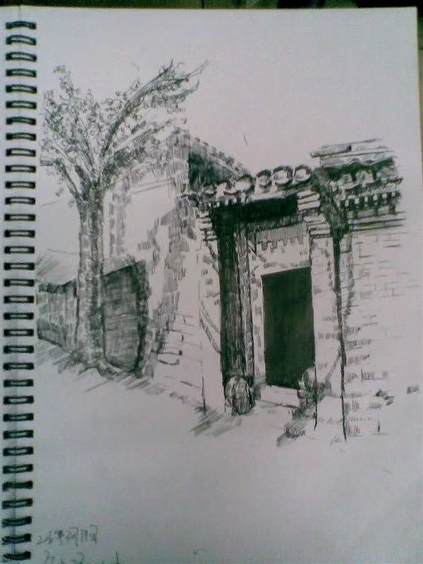 街巷门楼，建筑速写