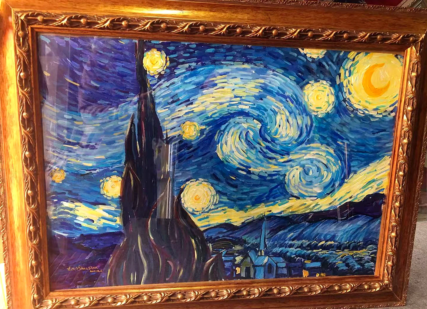 星夜临摹，丙烯绘画