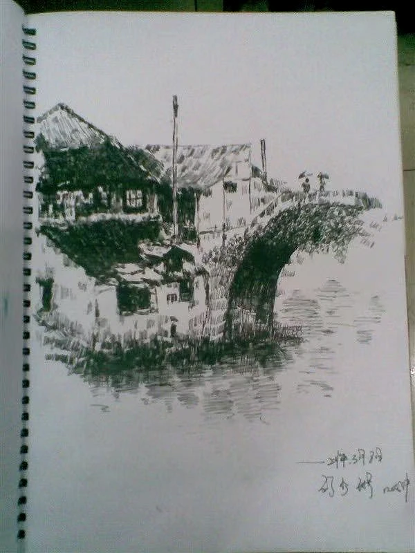 园林一隅，建筑速写